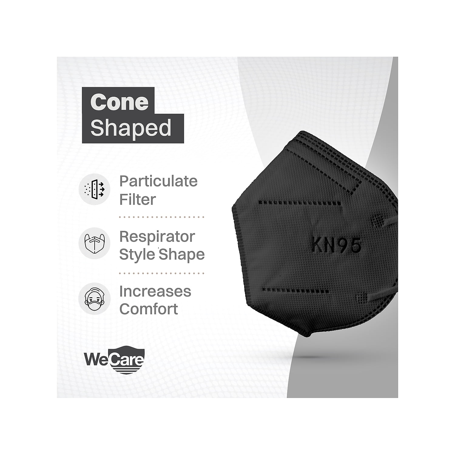 5-Ply Disposable Face Mask, Individually Wrapped - Jet Black (1000 Pack) - WeCare