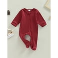 thumbnail image 2 of Arvbitana Infant Baby Girls Boys Solid Color Jumpsuits Round Neck Long Sleeve Oblique Zipper Playsuit Autumn Casual Loose Footies Romper for Newborn 0-18M, 2 of 8