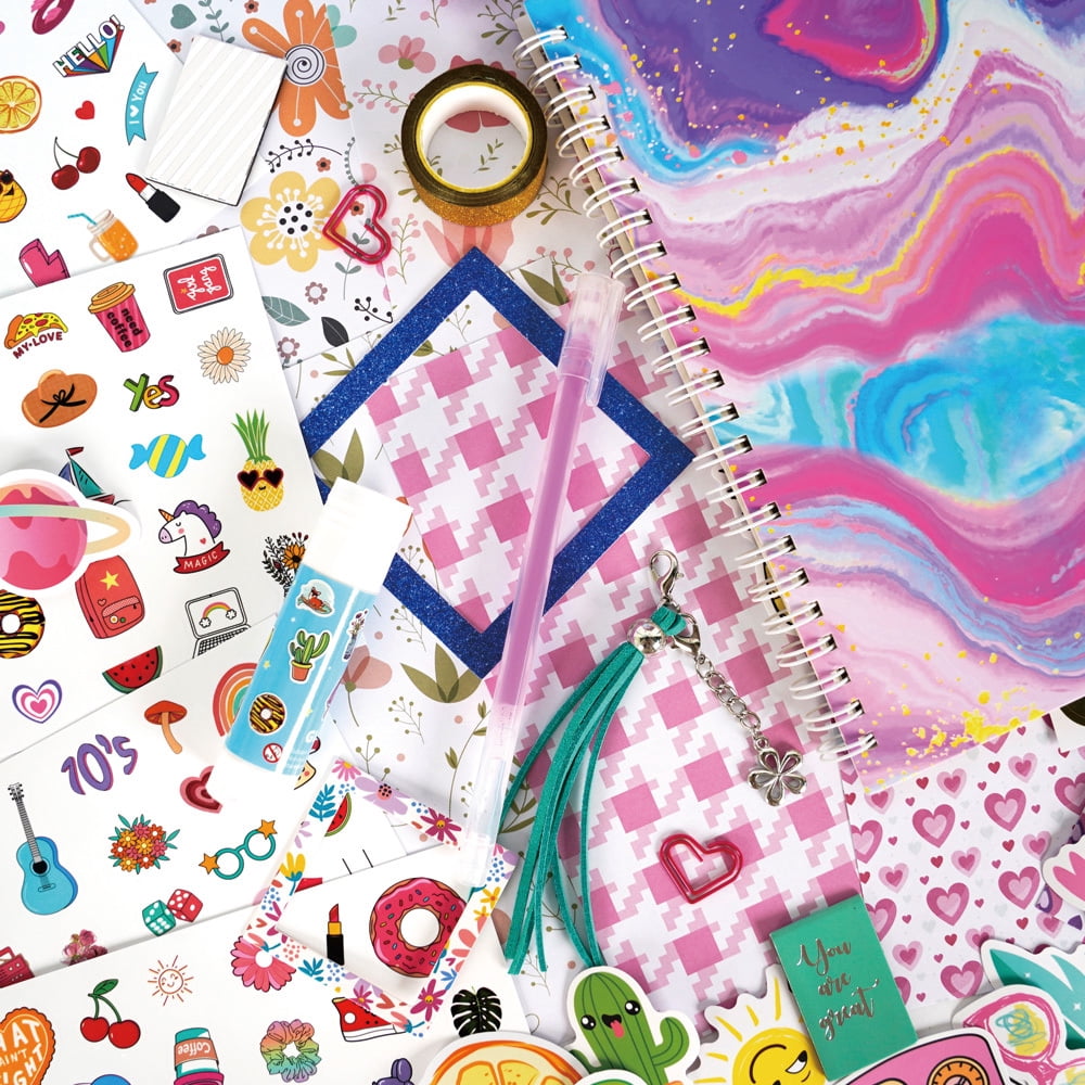 Gogcaro DIY Journal Kit for Girls - 90+Pcs Journal Set for Tween & Teen Girls, Journaling Art & Crafts Kits, Ideal Gifts for 8 9 10 11 12 13 14 Year Old Girl, Scrapbook & Diary Supplies Set