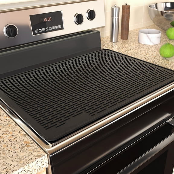 Glass Top Stove Cover Protector with Textured Silicone Rubber Surface, 28 X 20 Inches, Black, for Kitchen Stoves and Counters