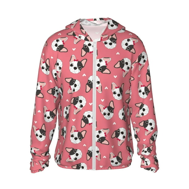 Fotbe French Bulldog Face Chaqueta con Protección Solar UPF 50+ para Hombre y Mujer, Camisa con Capucha y Bolsillos-Medium
