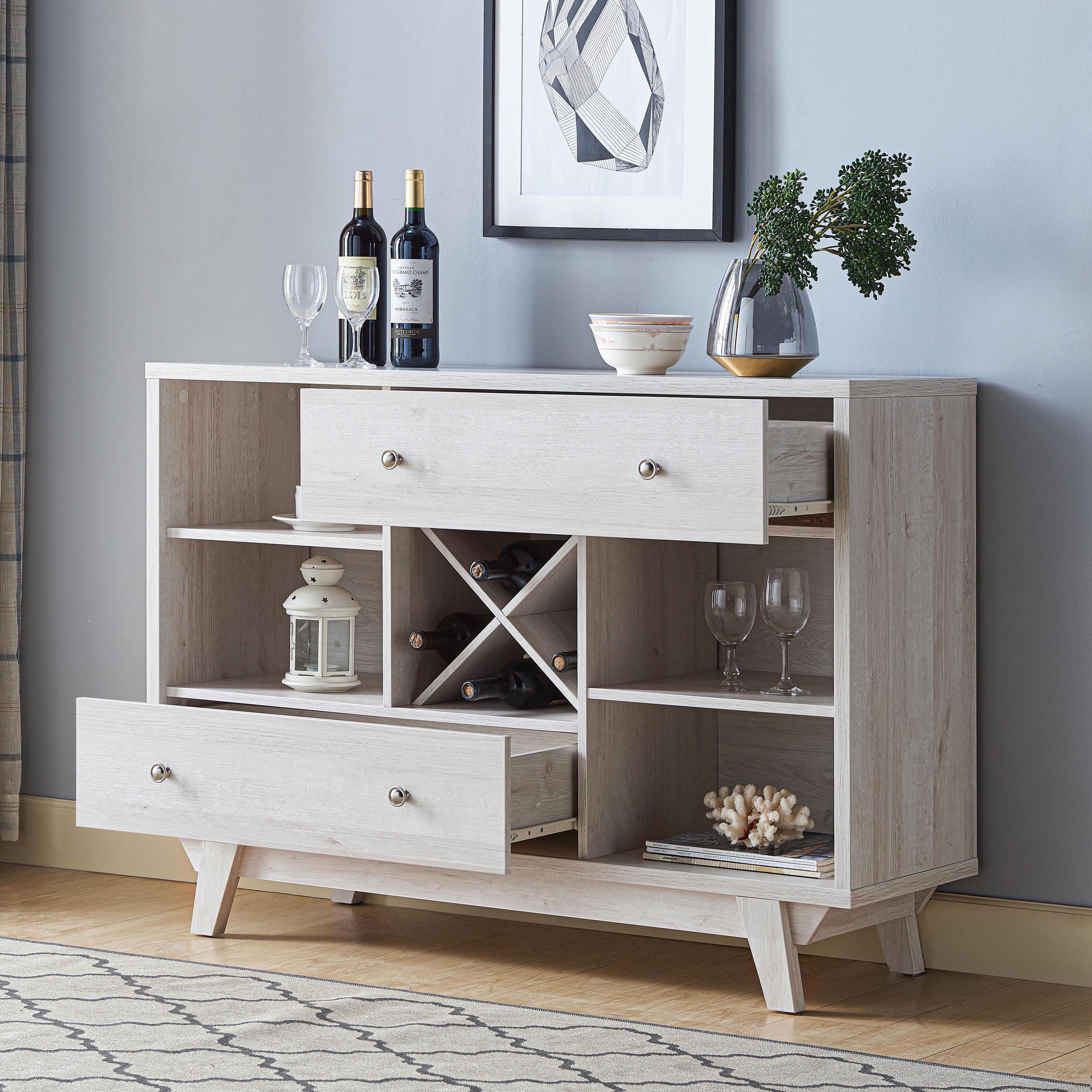 Furniture of America Bogt Multi-Storage Buffet, White Oak