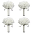 thumbnail image 1 of Ramos de boda, rosas de seda de perlas de cristal, dama de honor nupcial, ramo de mano de boda, flores artificiales falsas (18 cm 24 cm, paquete de 4 blanco cremoso): Home & Cocina Fason SNFLD1786, 1 of 7
