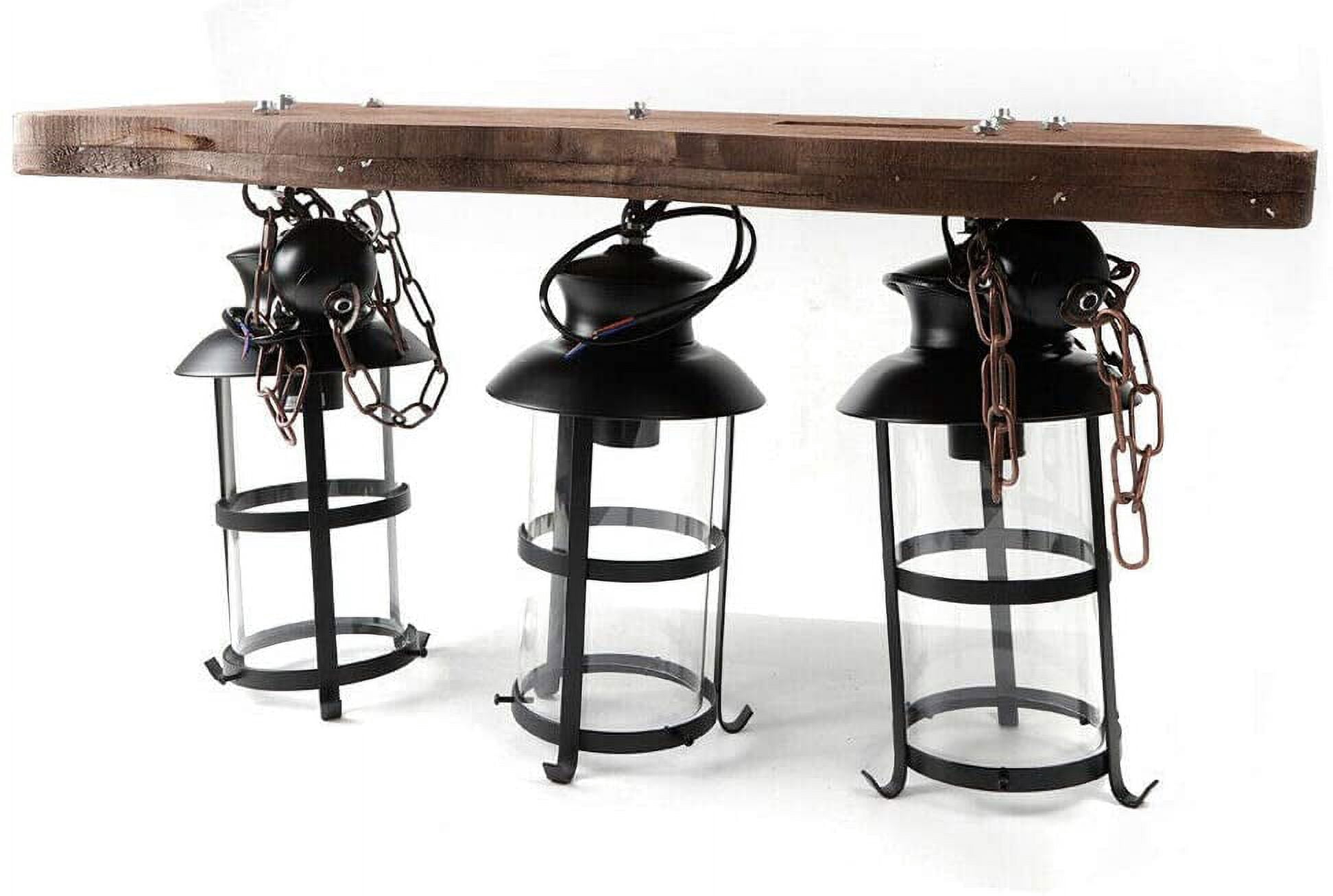 Fetcoi Industrial Pendant Light Fixture, 3-Light Wood Iron Retro Rustic Chandelier Lantern Transparent Glass Lampshade Black Finish Ceiling Hanging Light for Cafe Bar Restaurant
