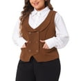 thumbnail image 4 of Agnes Orinda Women's Plus Size Suit Vest Double Breasted Vintage Lapel Collar Dressy Waistcoat Vest with 2 Pockets 4X Brown, 4 of 6