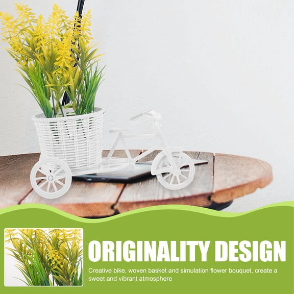 OULII Tricycle Flower Basket Multicolor Plastic Hand Knitted for Home Decor 1Pc