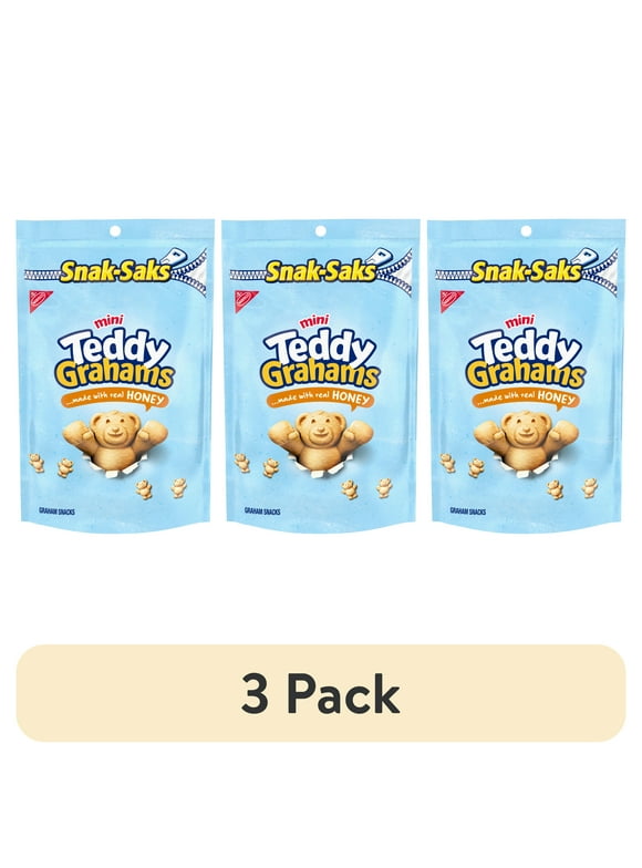 (3 pack) Teddy Grahams Honey Graham Snacks, 8 oz