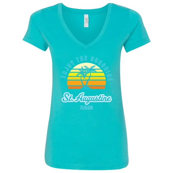 Inktastic Summer Enjoy the Sunshine St. Augustine Florida in Blue Women's V-Neck T-Shirt