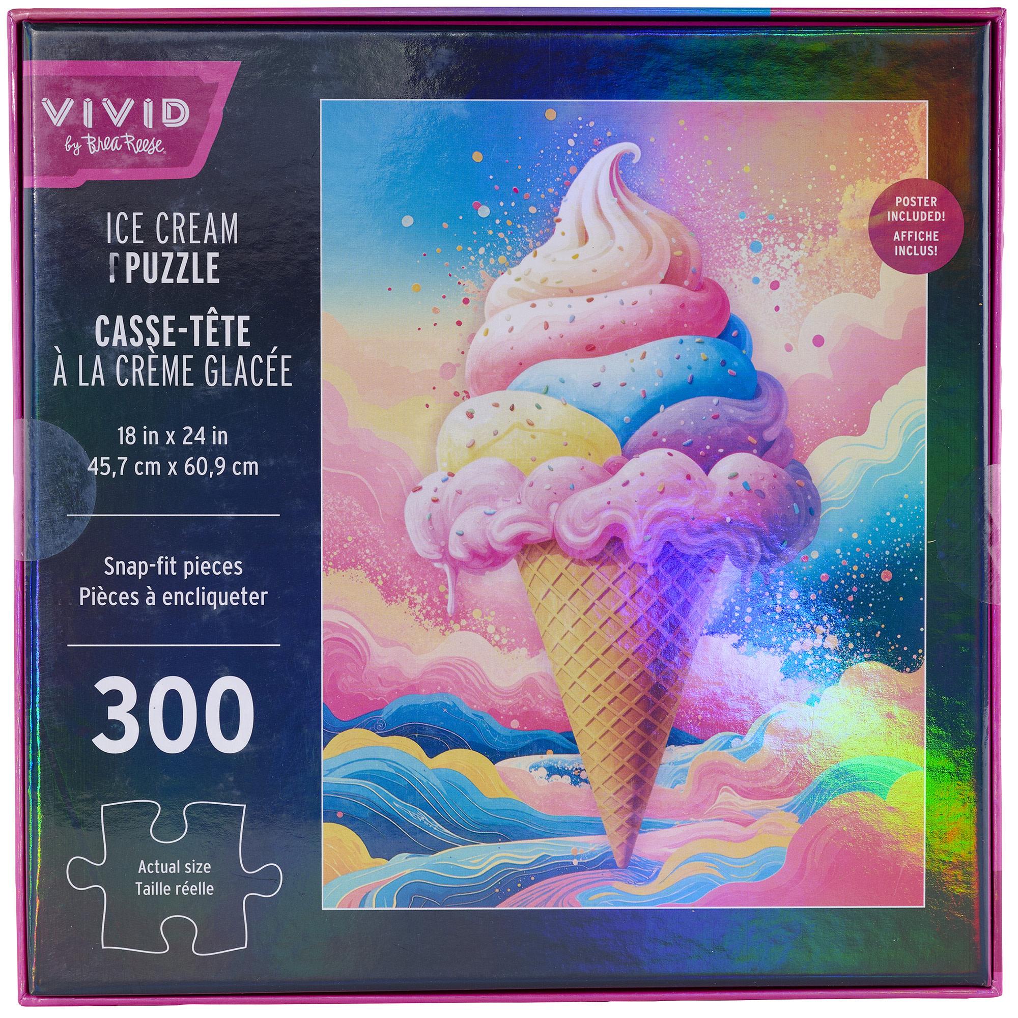 Vivid by Brea Reese: 300 Piece Puzzle - Ice Cream - Pastel Dessert Cloud Sky Scene Jigsaw, Holographic Foil, Soft-Touch Pieces, Image Reference Poster