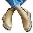 thumbnail image 2 of hopeusnice Women's Wedge Ankle Boots Zipper Faux Leather Platform Shoes Fall Winter Comfortable Wedge Heel Booties Beige 40, 2 of 5
