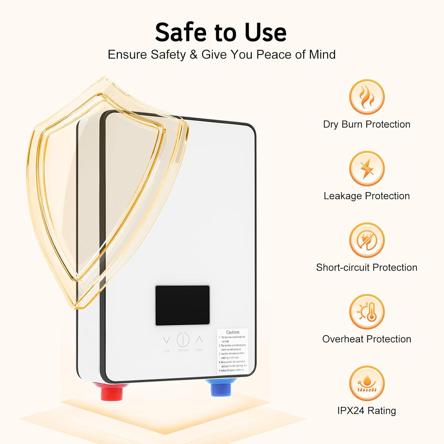 Electric Tankless Water Heater & Instant Hot Water Heater for Home Bathroom Kitchen RV Warehouse Use