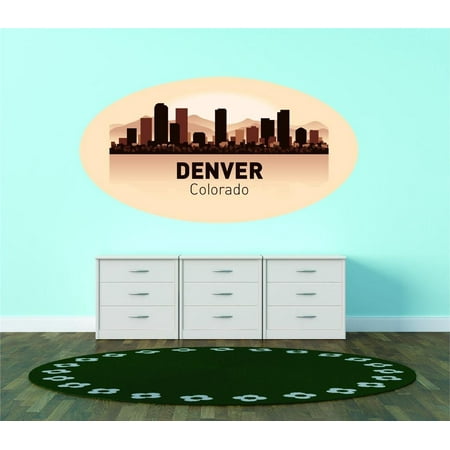 Custom City Wall Map - Custom Wall Decal Denver Colorado United States Major City Geographical Map Landmark - Vinyl Wall - 16x30