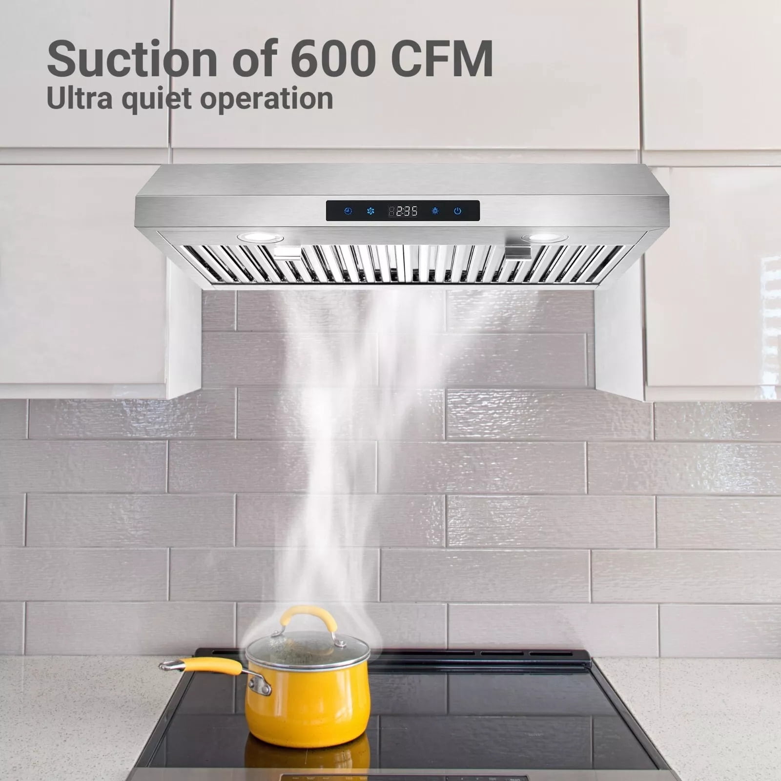 "Joeaonz 30"" Convertible Under Cabinet Range Hood, Stainless Steel, 600CFM, 3-Speed Fan, Dishwasher-Safe Filter"