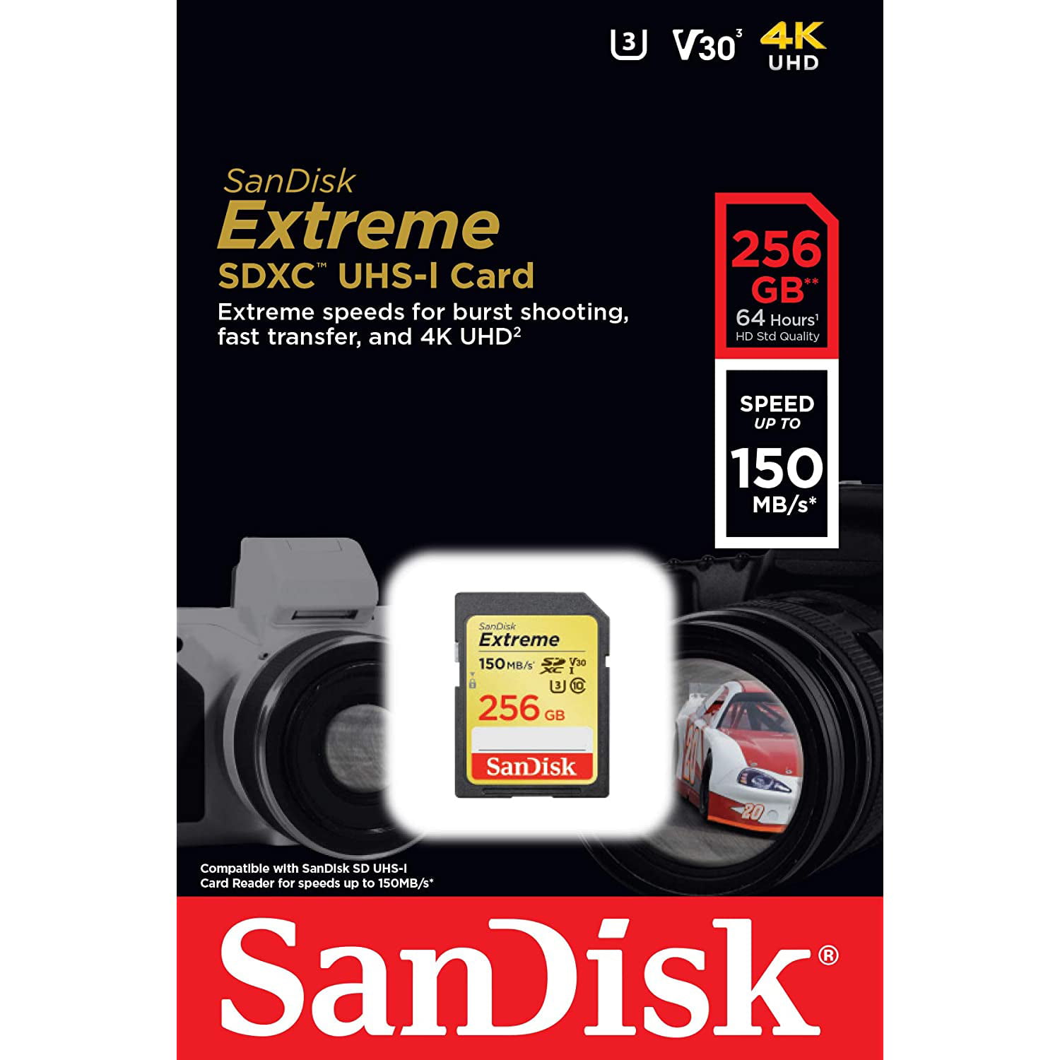 SanDisk 256GB Extreme SDXC UHS-I Card - C10, U3, V30, 4K UHD, SD Card -  SDSDXV5-256G-GNCIN