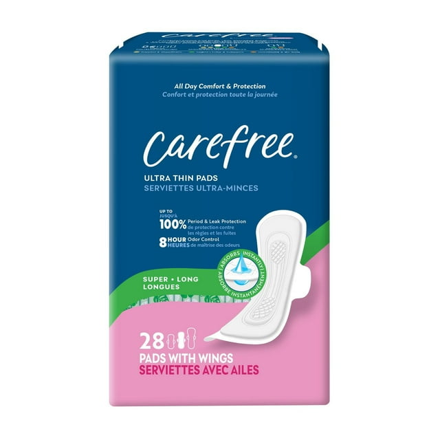 CAREFREE® Ultra Thin Pads, Super/Long Pads With Wings, 28ct