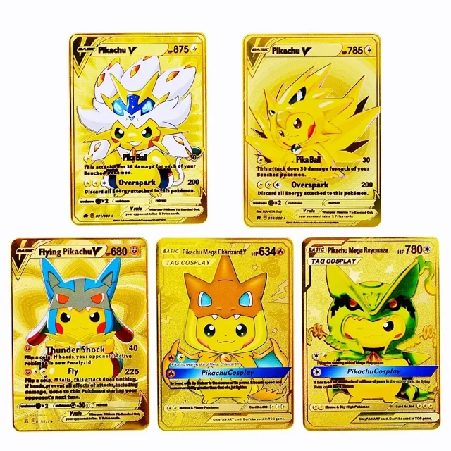 5Pcs Card Metal Pokémon Letters Venusaur Vmax Charizard Pikachu Gx Blastoise Gold Iron Cards Anime Games Kids Toys Gifts