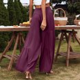 thumbnail image 6 of Outfmvch Summer Pants for Women Beach Pants Wide Leg Linen Pants High Waisted Linen Pants Women's Culottes Vacation Beach Trousers Gauchos for Women Casual Drawstring Flowy Pants Purple S-2XL, 6 of 8