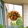 thumbnail image 2 of Artificial Flowers Hanging Basket for Outdoor Indoor, Fake Orchid Flowers in Coconut Lining Hanging Basket for Home Courtyard Decoration, 5 Branches Flowers in '' Basket(Blue), 2 of 5