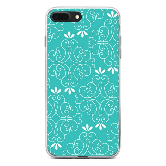 DistinctInk Clear Shockproof Hybrid Case for iPhone 7 PLUS / 8 PLUS (5.5" Screen) - TPU Bumper, Acrylic Back, Tempered Glass Screen Protector - Teal White Floral