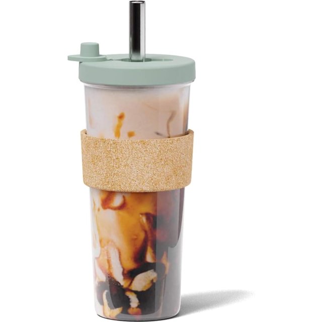 HAHADAXA Paille en Acier Inoxydable Étanche et Grand de 24 oz pour Thé aux Perles et Boba/ Tasse à Boba Réutilisable et Gobelet à Smoothie avec Couvercle Refermable / Lavable au Lave-Vaisselle / Sans BPA / Incassable - Sauge