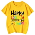 thumbnail image 4 of XUELUO Toddler Girls Tops & T-Shirts Summer Back To School Letter Print Round Neck Short Sleeve Loose Casual T-shirts Sportwear,Yellow,3-4 Years, 4 of 4