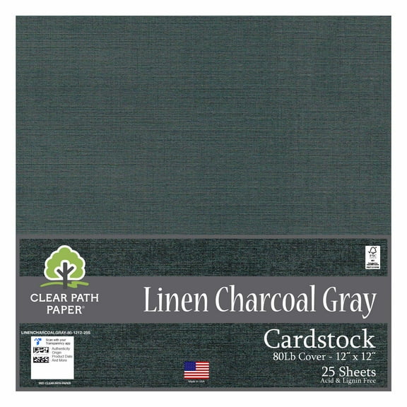 Linen Charcoal Gray Cardstock - 12 x 12 inch - 80Lb Cover - 25 Sheets - Clear Path Paper