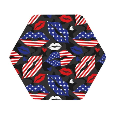 

Salouo American With Lips Print Round Coaster Drink Coasters Leather Bar Beer Beverage Coasters for Drinks Set of 4 for Tabletop Protection Coffee Table Decor