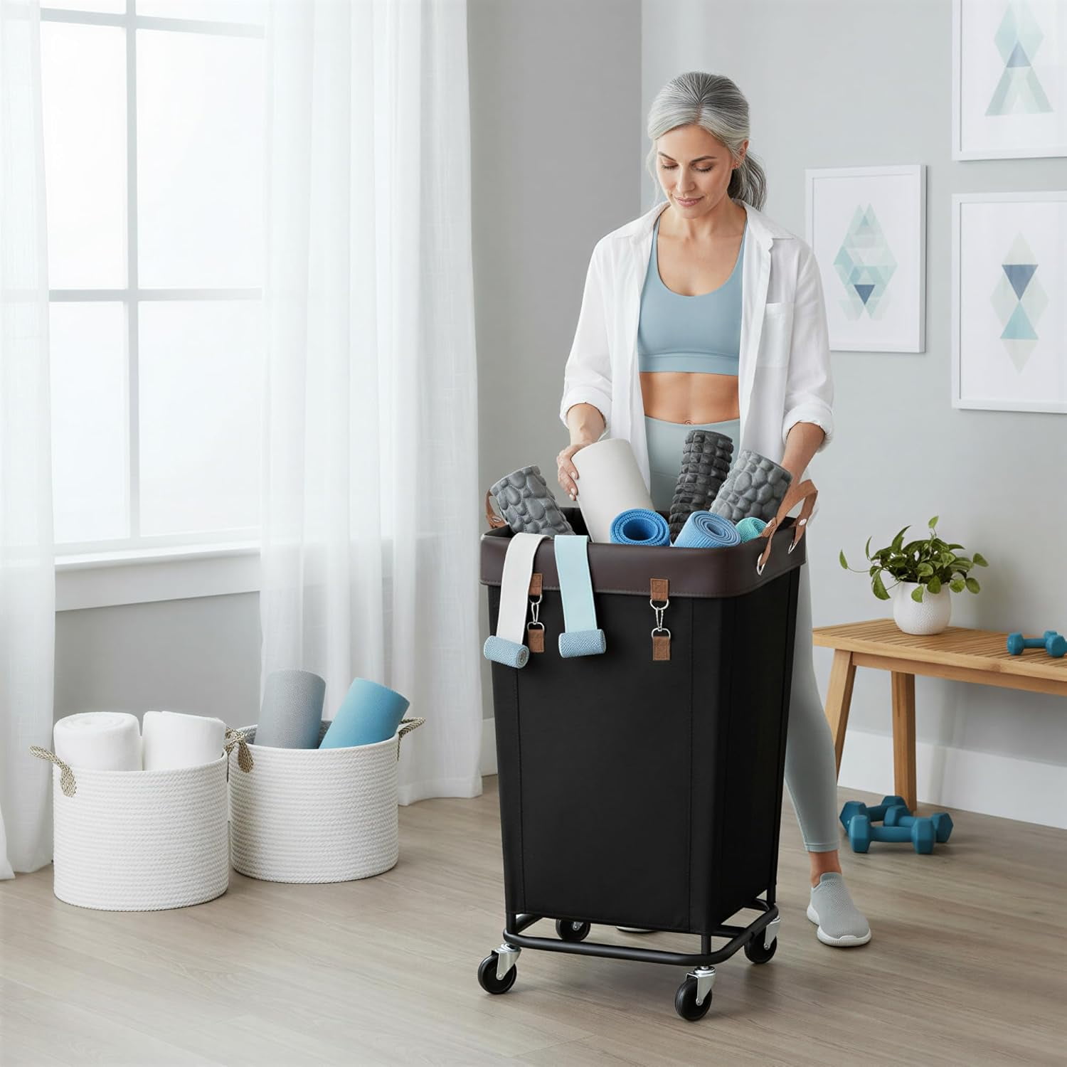 160L Laundry Basket with Wheels, Large Rolling Hampers for Clothing Organizer, Dirty Clothes Basket for Hotel, Home, Closet, Dorm, Black