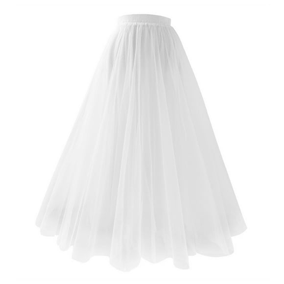 Mrat Long Skirts Womens Pleated Gauze Knee Length Skirt Adult Dancing Skirt Flared Midi Skirts S-234 White M