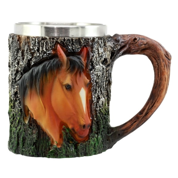 Ebros Gift Nature Wildlife Chestnut Horse Mug With Rustic Tree Bark Design 12oz Drink Beer Stein Tankard Coffee Cup