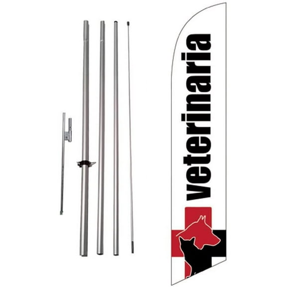 Veterinaria Spanish Advertising Feather Banner Swooper Flag Sign with Flag Pole Kit and Ground Stake