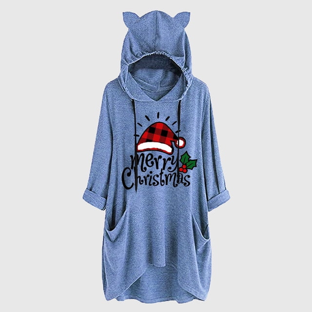 Qertyioot Chandail en Molleton Imprimé Noël pour Femmes, Manches Longues Col Rond Décontracté Mode Pull