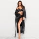 thumbnail image 3 of Gibobby Lencería sexy Kimono de encaje de seda con cinturón para mujer, albornoz, pijama de satén Sexy, de lencería, ropa de dormir íntima(Negro, XL), 3 of 5