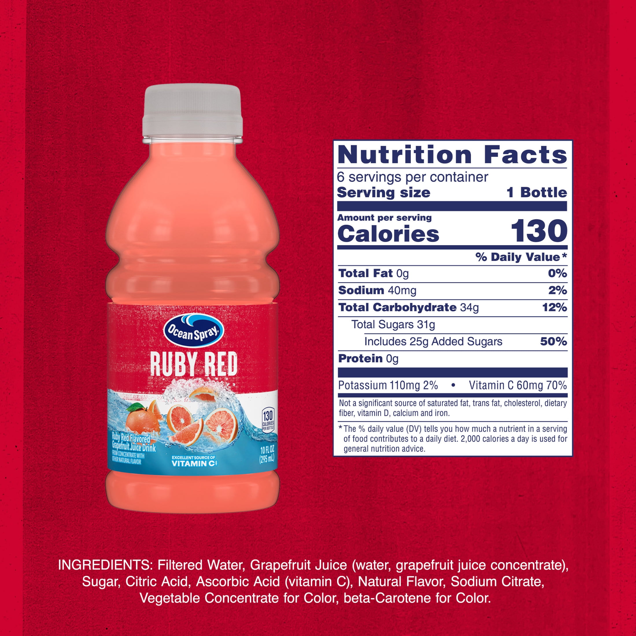 (4 pack) Ocean Spray® Ruby Red Grapefruit Juice Drinks, 10 fl oz Bottles, 6 Count