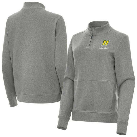 Women's-Antigua  Heather Black Denny Hamlin Crush Quarter-Zip Pullover Top