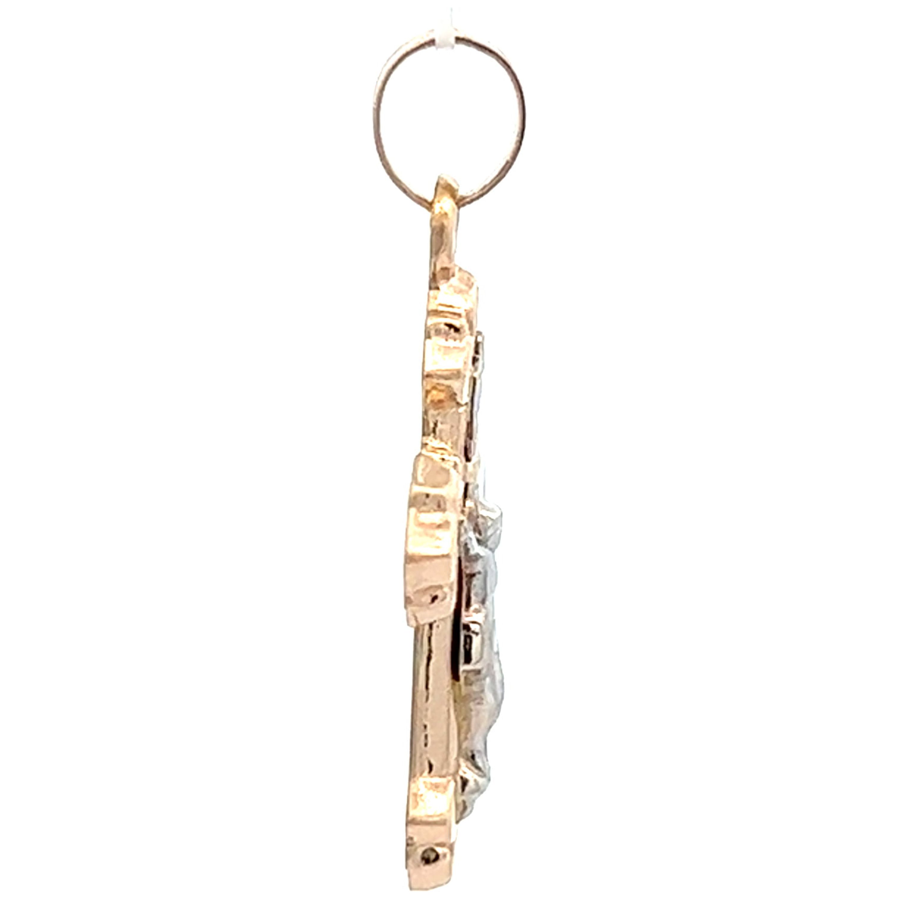 Brilliance Fine Jewelry 14 KT Two Tone Gold Scalloped Unisex Crucifix Religious Pendant