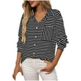 thumbnail image 2 of Womens Summer Blouses Casual Striped V Neck Tunic Tops Long Sleeve Button Down Shirts Black M, 2 of 6