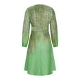 thumbnail image 5 of COSFO V-Neck Dresses for Women Casual Long Sleeve Green Floral Midi Dresses Flowy A-Line Dress, 5 of 6