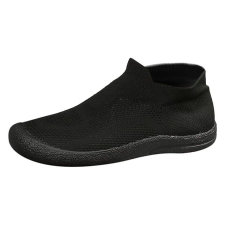 QYZEU Women Black Flats Women Shoes Ladies Mesh Sports Casual Socks Shoes Breathable Plus Size Lightweight Running Shoes Sneakers Casual Walking Shoes Black 37