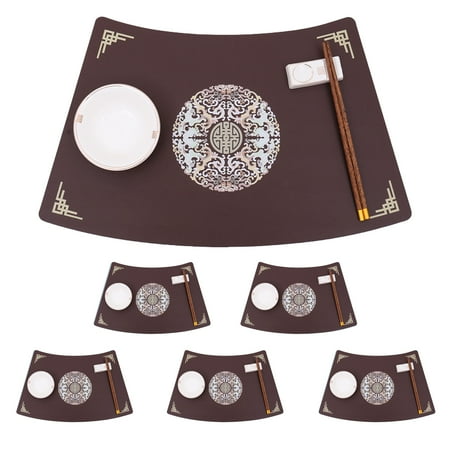 

Placemat Fan Shape PVC Leather Placemats Table Mats Heat Resistance For Hotel Restaurant-Brown-Set Of 6