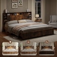 thumbnail image 5 of Mintazer Farmhouse Wooden King Platform Bed with 8 Shelves Storage Headboard, USB Charging Station and Mini LED Lighting, Brown, 5 of 7
