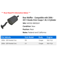 thumbnail image 2 of Rear Muffler - Compatible with 2006 - 2011 Honda Civic Coupe 1.8L 4-Cylinder 2007 2008 2009 2010, 2 of 2