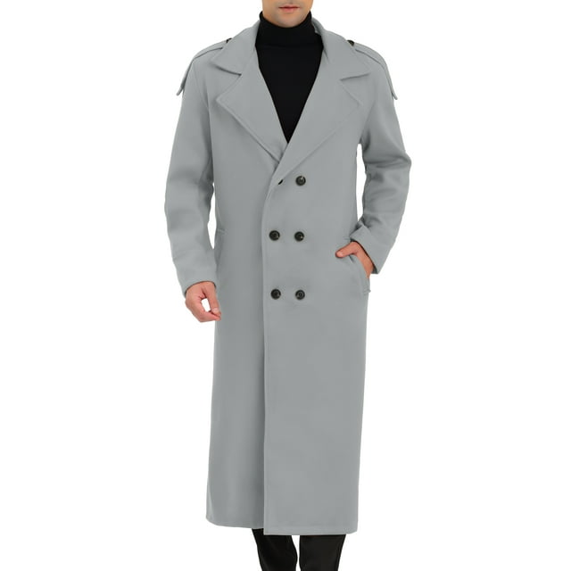 INSPIRE CHIC Men's Winter Pea Coat Notch Lapel Double Breasted Solid Color Overcoat M Gray