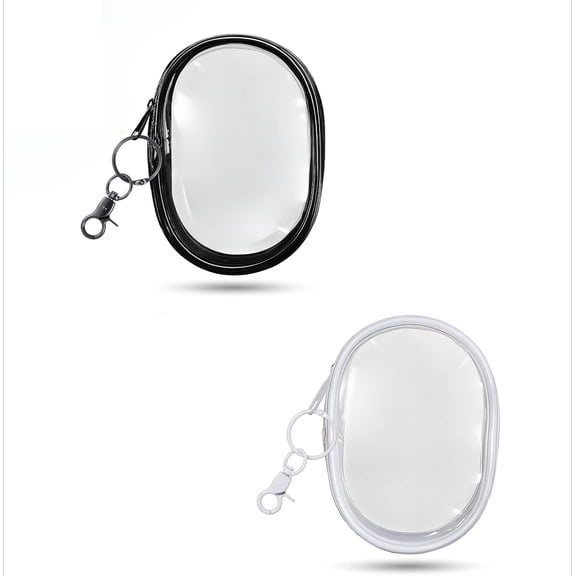 Keychain Pouch 2pack Clear Figure Display Bag with Keychain Mini Makeup Bag Black White (3.94×2.75×1.57in)