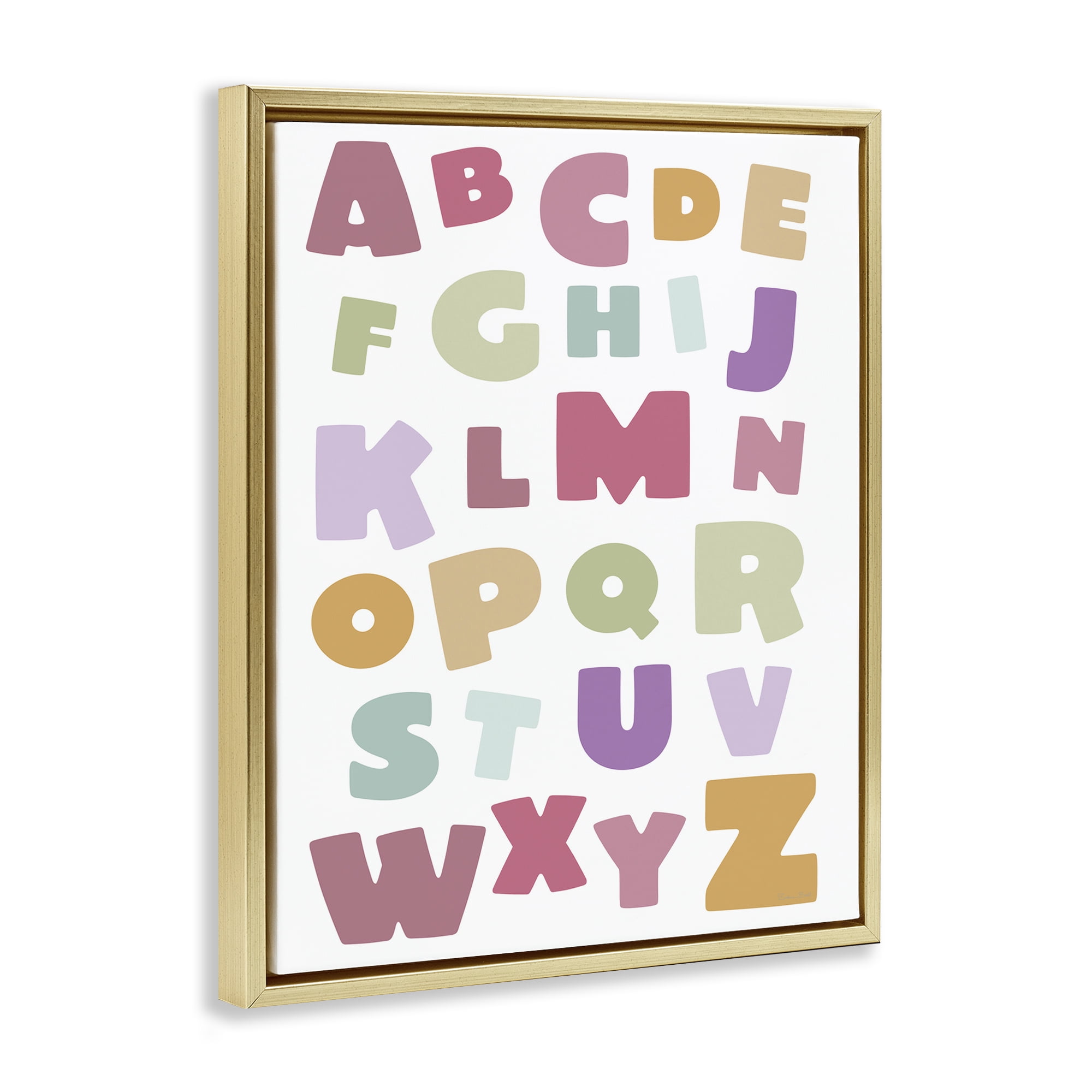 Stupell Industries Muted Alphabet Letters Gold Framed Floater Canvas Wall Art, design by Susan Ball