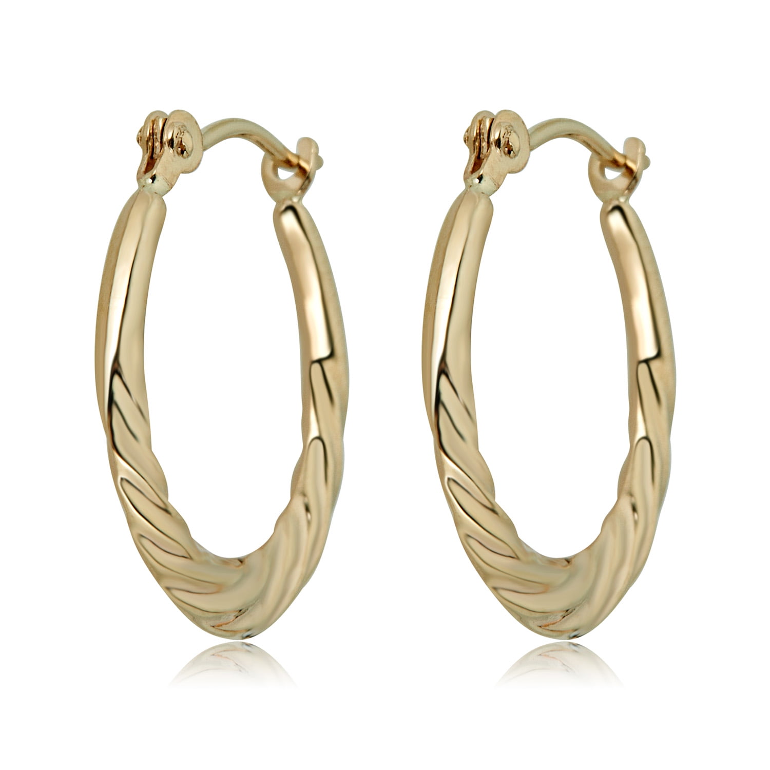 14K Yellow and White 2 Two Tone Gold 1.5mm Thickness Twisted Hoop Earrings 