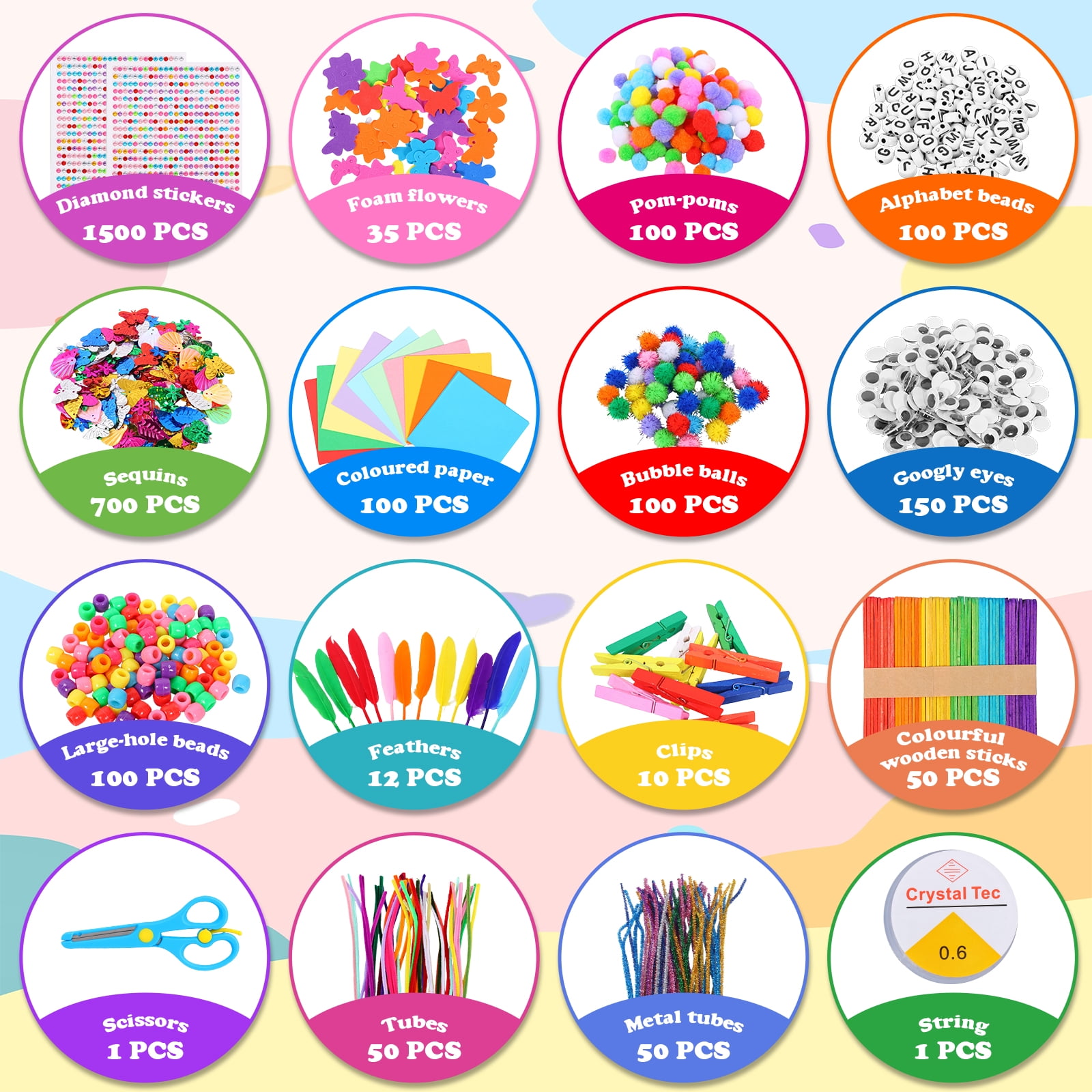 3000PCS Arts and Crafts Supplies for Kids DIY Craft Kits Art Supplies Materials Kids Crafts Set with Pipe Cleaners Craft Box Preschool Homeschool Toys Gift for Boys and Girls Age(Purple)