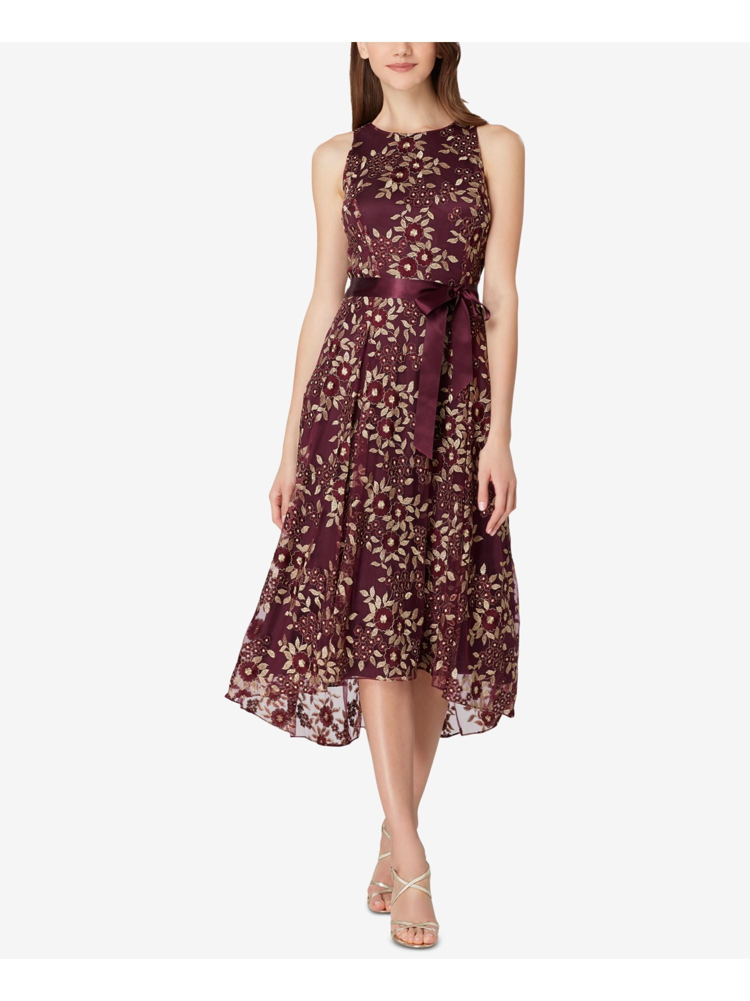TAHARI Womens Burgundy Sleeveless Midi Fit + Flare Party Dress Size: 14 -  Walmart.com