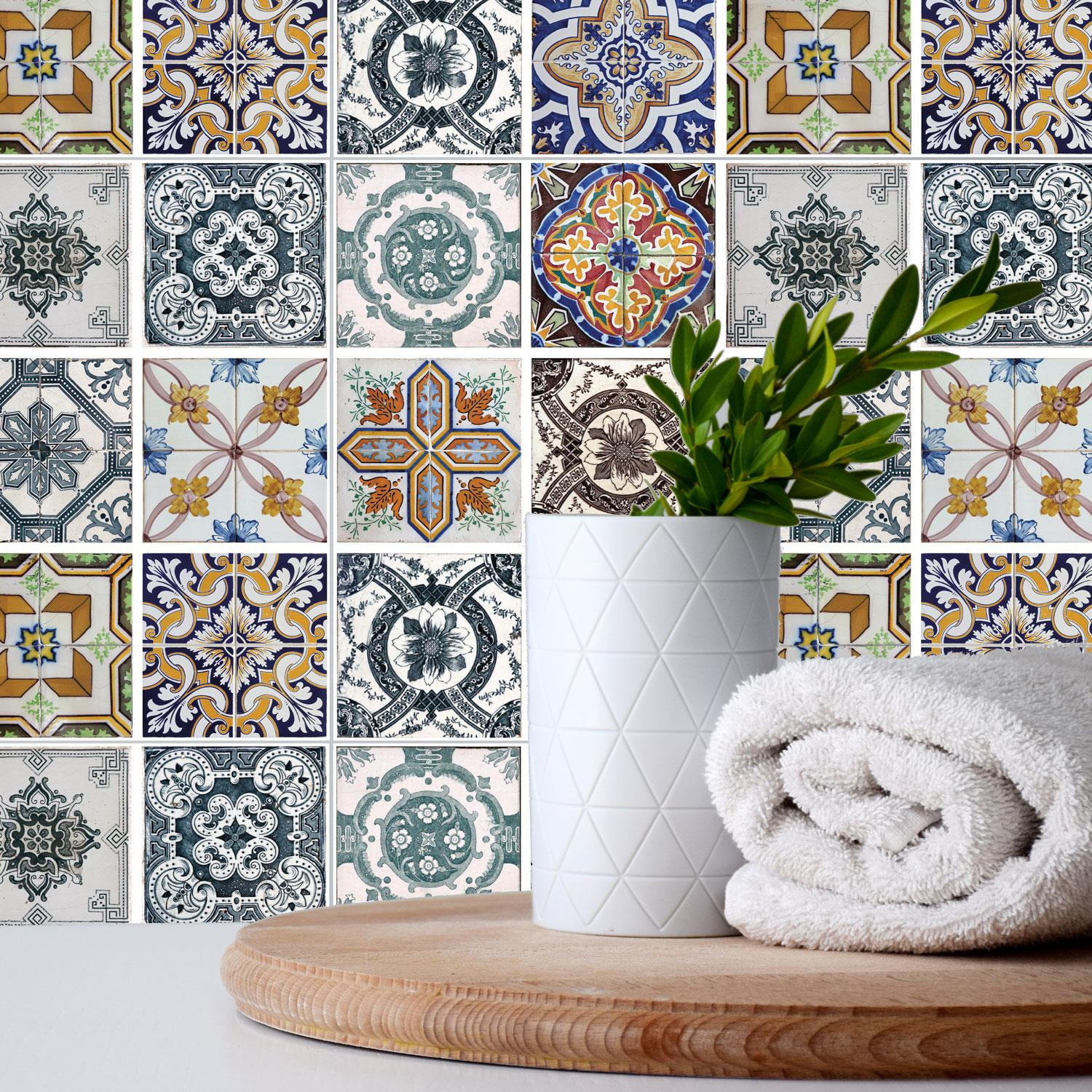 Walplus Peel and Stick Backsplash Corfu Colourful Mediterranean Wall