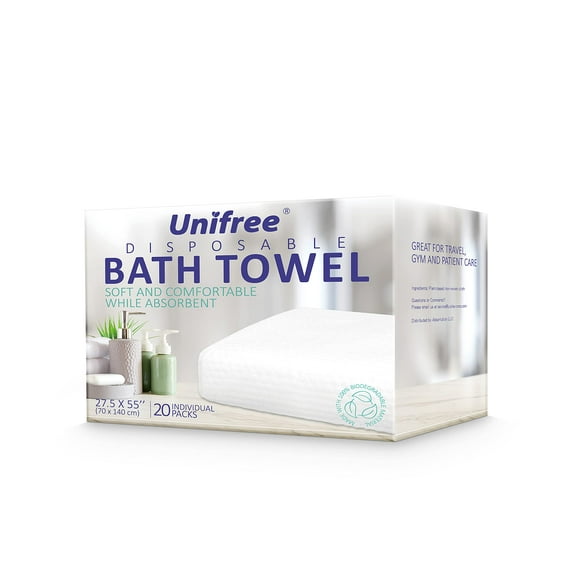 Unifree Disposable Bath Towels 丨Camping Towel I Gym Towel I Barber Towel 20 Count, Individually Packed, Large Size 27.5 by 55 inches (27.5âx55â)